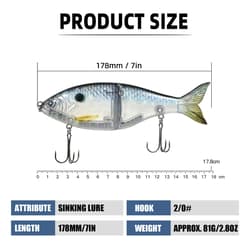Taruor 7In Glider Fishing Lures Glide Bait Jointed Swimbait W/ Treble Hooks V2D2 - Thumbnail 2