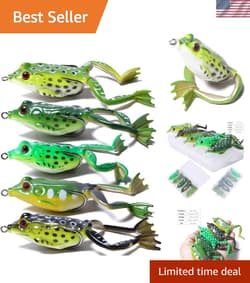 Topwater Frog Lure Set - 5 Realistic Weedless Soft Swimbaits for Bass Fishing - Thumbnail 1