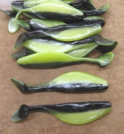 4" Shad Paddle Tail Swimbait great for Umbrella Rig 60 pk Sassy Black Chartreuse - Thumbnail 2