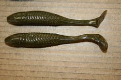 5" Swim Minnow Green Pumpkin Paddle Tail Swimbait Trailer for A Rig 50 pack - Thumbnail 1