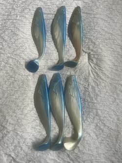 6 Lot 9" Shad Paddle Tail Swimbait Pearl/Blue for Umbrella Rig or Mojo's Lures - Thumbnail 1
