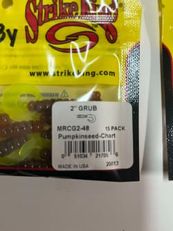 Lot of 6 Mr. Crappie Strike King Lures 2" Grub Pumpkinseed Chartreuse - Thumbnail 2