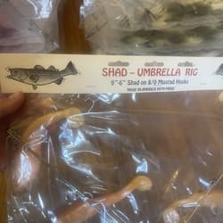 9” Umbrella Rig 4 Arm 11” With 6” Shad (9)  Pearl Black Head  8/0 Mustad New Pkg - Thumbnail 2