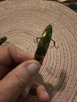 Vintage Helin Lot Of 2 Flatfish Lures F7s. Frog & Camo.2 1/2 " - Thumbnail 5