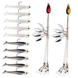 Alabama Rig (A-Rig) Fishing Lures Kit – 2 Rigs, 10 Jig Heads & White Jigs - Thumbnail 1