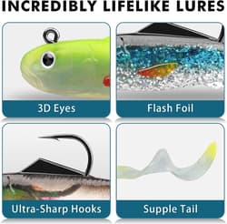 Pre-Rigged Soft Fishing Lures, Curly Tail Swimbait for Bass, Crappie, Trout - Thumbnail 5