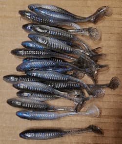 3.5" Swim Minnow Dark Crystal Shad Paddle Tail Swimbait Trailer for A Rig 50 pk - Thumbnail 1