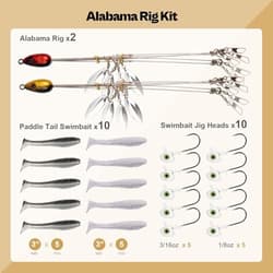 Alabama Rig (A-Rig) Fishing Lures Kit – 2 Rigs, 10 Jig Heads & White Jigs - Thumbnail 4