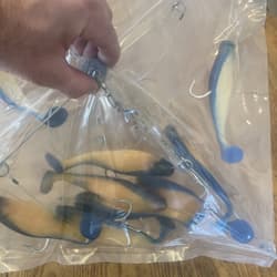 Umbrella Rig 4 Arm 11” With 6” Shad (9)  Pearl Blue 8/0 Hook Mustad New In Pkg - Thumbnail 10