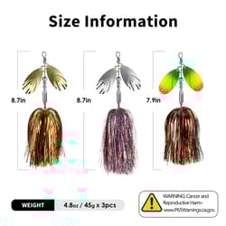 Fishing Spinner 3pcs, Musky Bucktail Spinnerbait with Double Blades for Pike,... - Thumbnail 6