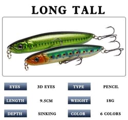 6PCS Pencil Fishing Lure Hard Trolling Sinking Swimbait Pike Saltwater Isca Bass - Thumbnail 3