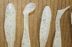 5" Swim Minnow Violet Pepper Paddle Tail Swimbait Trailer for A Rig 50 pack Bag - Thumbnail 5