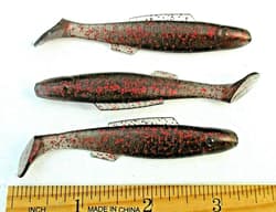 20ct SMOKE w/RED FLAKE 3.25 SASSY SWIMBAIT MINNOWS Bass Lures Alabama Rig Shads  - Thumbnail 1