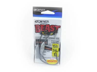 10/0 - 3/4oz Owner Weighted Beast Hooks 2pk.