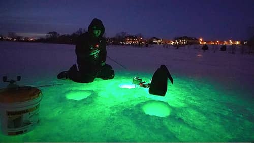 INSANE Night Ice Fishing w/ GLOW LIGHTS!!