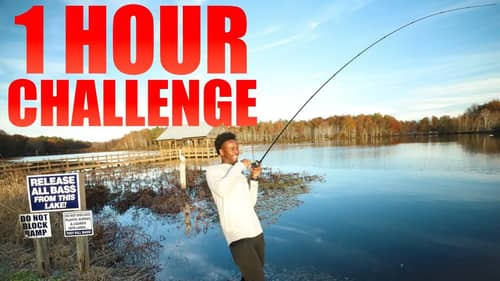 1 HOUR ONLY TROPHY Fishing CHALLENGE At A STOCKED BASS POND (BIG BASS)