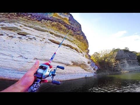 Fishing NEW LAKE --  GIANT Cliffs & Texas Bass
