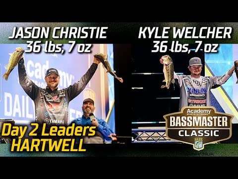 Jason Christie and Kyle Welcher share the Day 2 lead at the 2022 Bassmaster Classic on Lake Hartwell