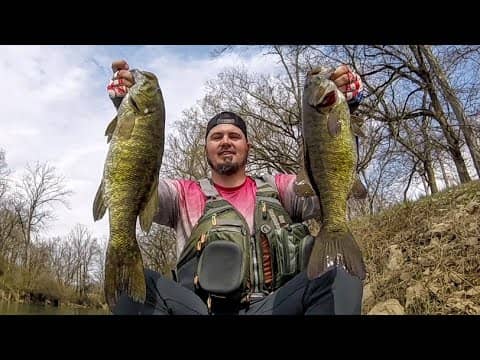 TWO BIG RIVER SMALL MOUTH - ONE CAST  || PRE FISHING FOR KAYAK TOURNAMMENT||