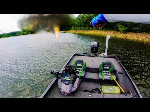 Schooling Bass DESTROY This SOFT PLASTIC Lure!! // Stuck In a Mini Tornado!!