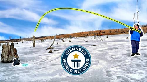 Ice Fishing w/ WORLD'S LONGEST Fishing Rod!! (It Worked!)