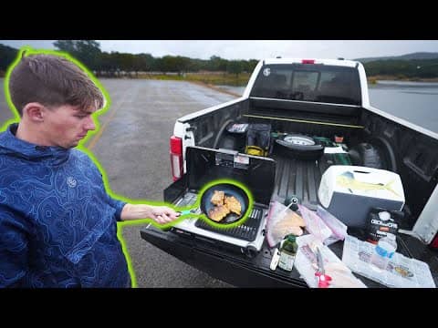 Cooking Freshly Caught Striped Bass From My Truck! (Boat Ramp CATCH N COOK)