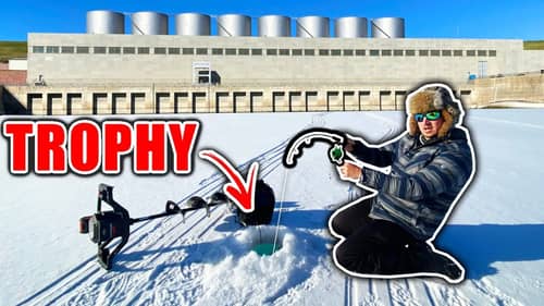 TROPHY PB Catch (X2) Ice Fishing Behind a MASSIVE Dam!!