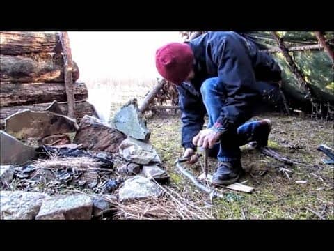 First ever Bow Drill Fire Attempt, cooking chicken over the Fire and Frozen solid Pond