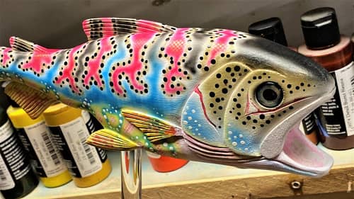 Painting a Wooden Trout with Randomly Chosen Colors