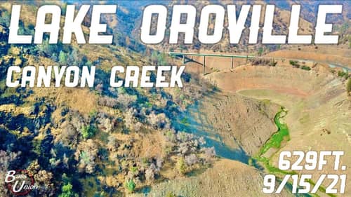 Lake Oroville Historic Low Water Levels | Birds Eye View in Canyon Creek During CA Drought 2021 4K