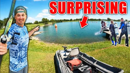 MINI BOAT Fishing a Scuba Diving Pond!! (Crystal Clear Water)