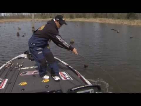 Edwin Evers catches bass on a jig at 2012 Classic
