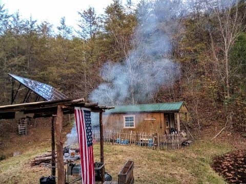 We have SOLAR POWER at the TINY OFF GRID CABIN (easy install $200 Harbor Freight kit)