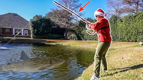 Chasing POND MONSTERS Using A CANDY CANE Rod! (Christmas Fishing Challenge 2022)