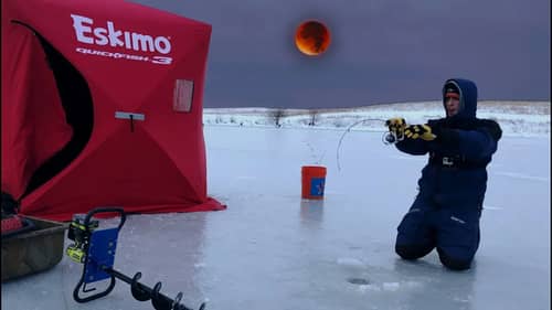 ICE FISHING during the SUPER BLOOD WOLF MOON ECLIPSE! (EPIC)