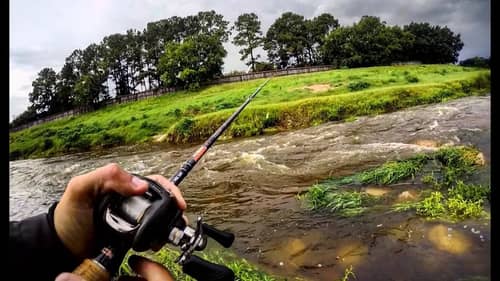 Fishing a FLOODED CREEK for FAST CURRENT BASS!