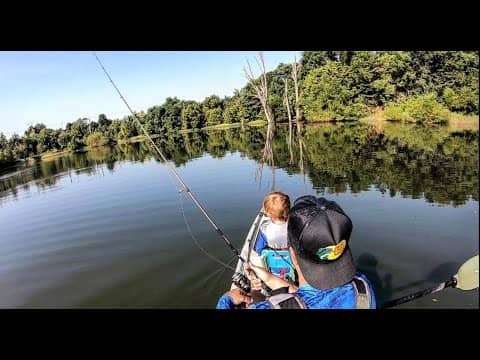 KAYAK FISHING A FLOODED RESERVOIR  WITH MY SON ON THE BONAFIDE SS127