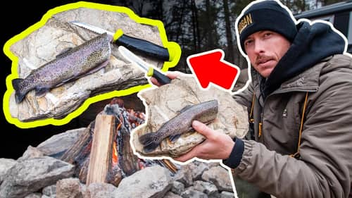 Cooking Trout with HOT Rock (Primitive Fire)