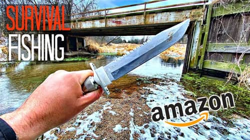 SURVIVAL FISHING CHALLENGE!!! -$20 Amazon Knife ONLY (NO Rod/Bait)