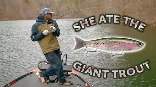 BIG Bass Eats Palaniuk's GIANT Trout Glide Bait