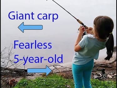 5 YEAR OLD GIRL wrestles GIANT carp for the first time