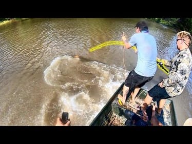 MONSTER FISH in a FLOODED CREEK! (BIGGER THAN WE ARE!!)
