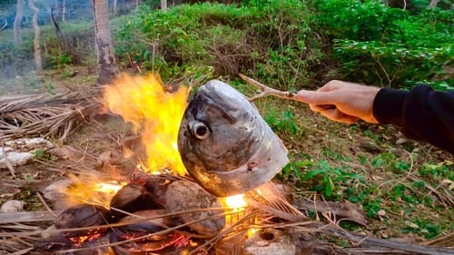 Cooking Giant Fish Over Hot Coals