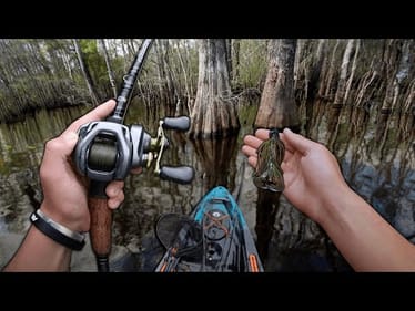 Fishing For BIG BASS DEEP In The TREES! -- (Kayak Fishing)