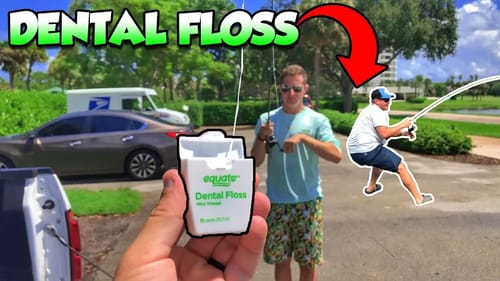 DENTAL FLOSS FISHING LINE CHALLENGE!! (Crazy Catch)