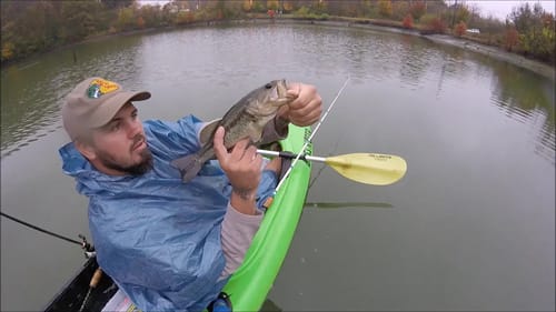 Bass Fishing in the Cold FALL Rain ||THERE DRAINING THE POND??||