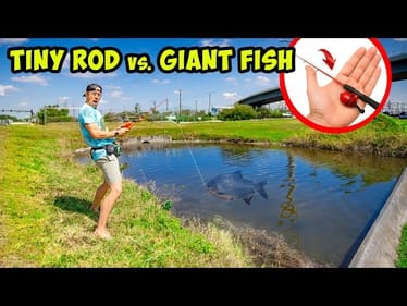 Worlds SMALLEST ROD vs. BIGGEST FISH  (ROADSIDE CHALLENGE)