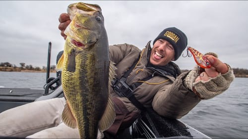 Cold Water Bass Fishing (AMAZING REACTION BITE!)