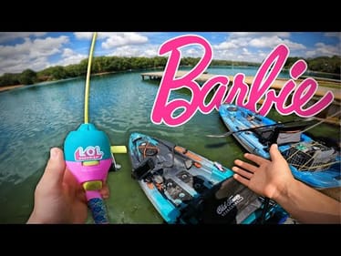 BARBIE ROD KAYAK Fishing CHALLENGE! (TOPWATER Blowups!)