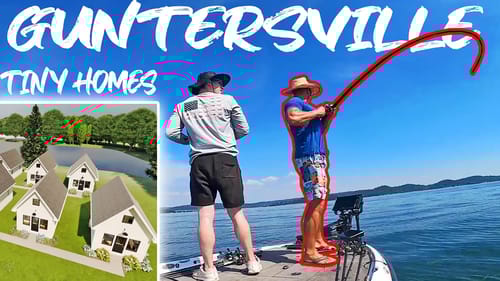 BASS FISHING GUNTERSVILLE + TINY HOMES! SMALLEST HOUSE ON LAKE GUNTERSVILLE!
